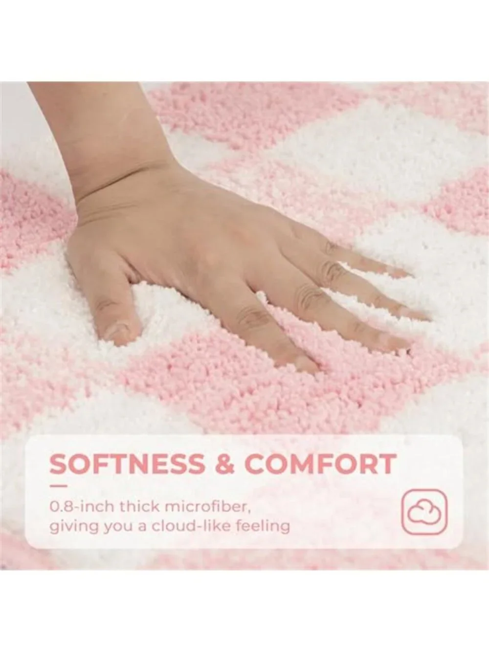 Pink Checkered Bath Mat Non Slip Rug Soft Absorbent Microfiber Bathroom 24x16